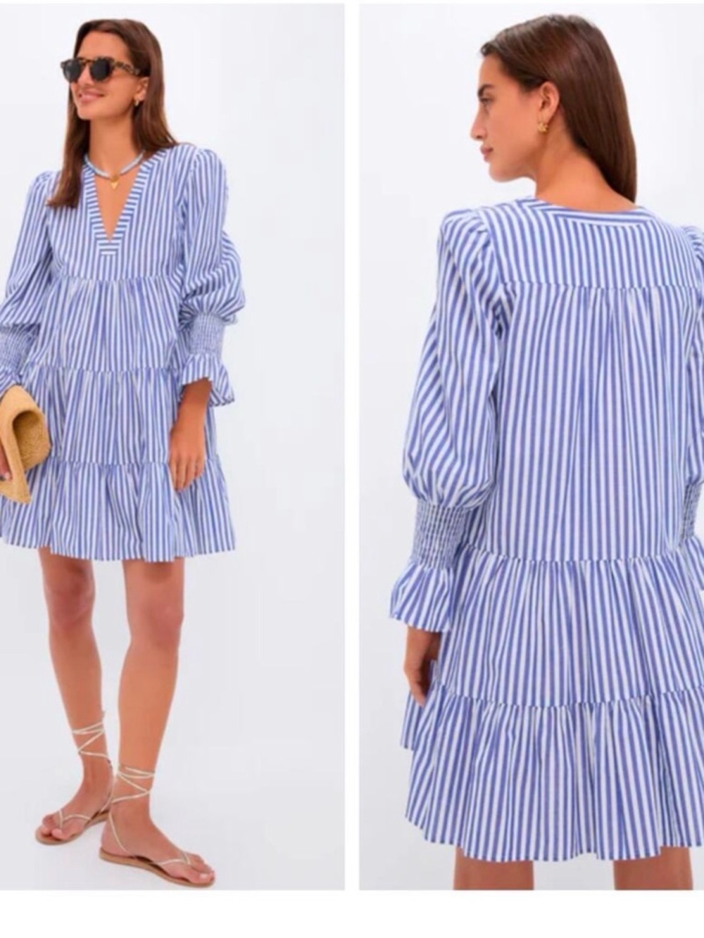 Blue Stripe Tiered V-Neck Women's Dress size medium